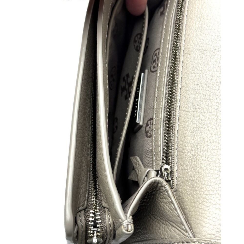 Tory Burch Britten French Grey Pebbled Leather Convertible Crossbody Bag - Picture 6 of 16